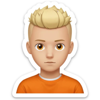 Blonde Buzzcut And Mohawk. Amber Eye. Orange Tshirt. White Sleeve. Teenage Boy sticker
