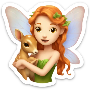 Beautiful ginger fairy with a baby fawn  sticker
