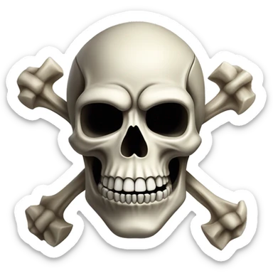 A Skull with two cracked bones crossed behind it, and has a reflection of a sportsfield for eyes. sticker