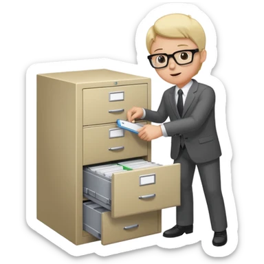  A person opening a filing cabinet to search for file sticker