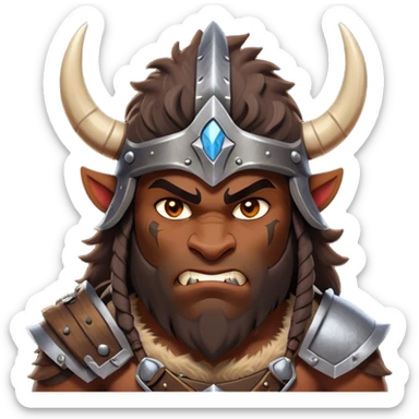Clash of Clans aesthetic: Cinematic Fierce Barbarian Portrait Emoji, Poised and bold with a rugged yet cartoonish build in tattered furs and a horned helmet, expressive bright eyes and a confident smirk, Simplified yet dynamic features, highly detailed, glowing with a vivid, adventurous aura, high shine, heroic and spirited, stylized with an air of medieval warrior charm, focused and energetic, soft glowing outline, capturing the essence of a fearless barbarian adventurer ready to lead his clan with spirited valor! sticker