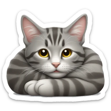 Grey tabby cat curled up asleep sticker