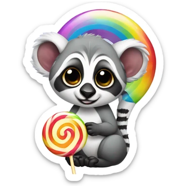 Lemur with a big circular rainbow lollipop sticker