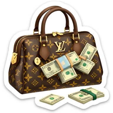 Louis Vuitton purse with dolars in the bag sticker
