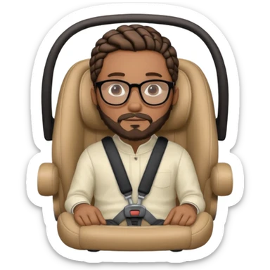 portrait of a man with short braids, trimmed beard, wearing glasses, sitting in a car seat, luxury vibe sticker