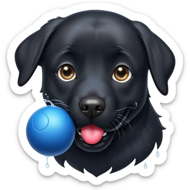 Black lab catching blue ball in his mouth sticker