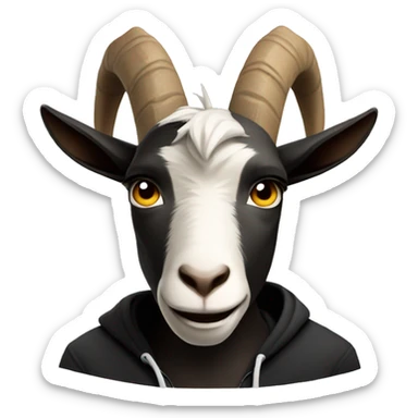 Mad Goat wearing a black hoodie sticker