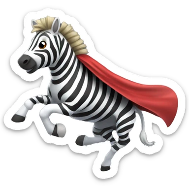 A zebra dressed as a superhero, flying with a flowing cape sticker