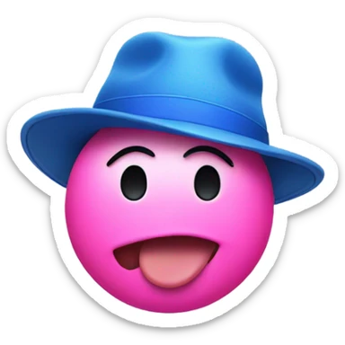 Pink emoji with blue hat and tongue out sticker
