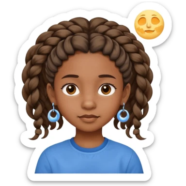 a brown skin ten year old girl with short twists  and moon earrings sticker