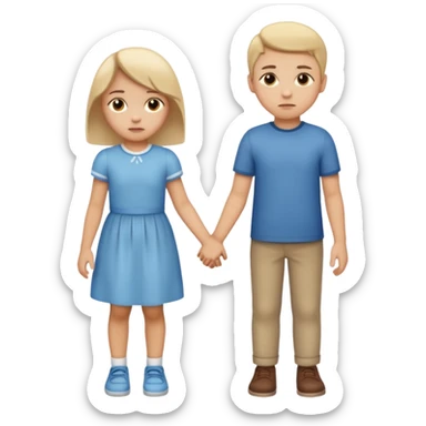 Apple iOS emoji style.
A couple holding hands, boy and girl.
The girl shows a slightly uneasy, hiding expression.
A second boy appears faintly behind her, slightly blurred or partially cropped, implying secrecy.
Clean emoji proportions, soft highlights, neutral background removed.
 sticker