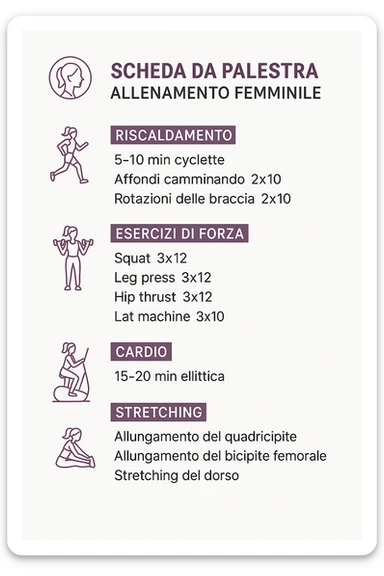 Scheda da palestra su sfondo bianco in italiano specifica per allenamento al femminile sticker