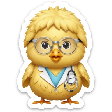 chick animal with glasses, wearing doctor uniform sticker