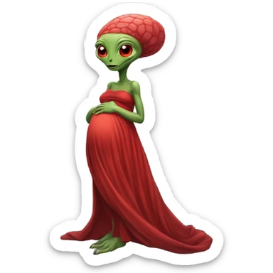 Pregnant Reptilian alien woman, full body in red dress sticker