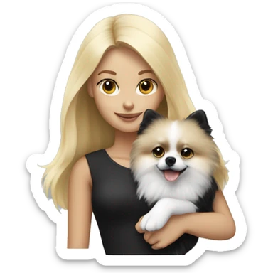 blonde girl with black & white pomeranian in her arms sticker
