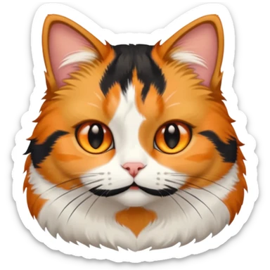 calico cat with small head, hazel eyes, and short but chubby body sticker