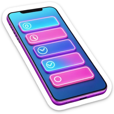 smartphone screen displaying video tutorial, pink and light blue colors, with neon glow lines, blue neon light on top left, purple neon light on bottom right sticker