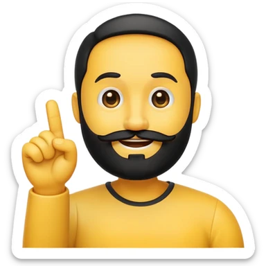rounded yellow emoji face with a black beard, mouth facing to the side, raising one eyebrow, making a 'no' gesture with its hand sticker