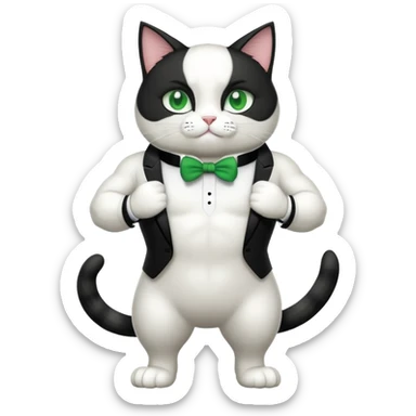 Buff Jacked up Huge jumbo Super Duper Muscular Cat with a 10 pack full body black and white tuxedo body and green eyes  sticker