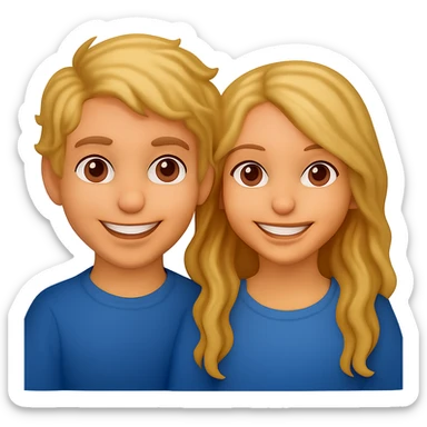 Blonde boy and blonde girl with long wavy hair, emoji style, medium skin tone, with no background sticker