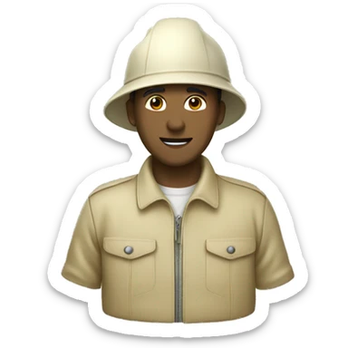 gardener pith helmet beige jacket bush sticker