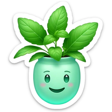 Cinematic Realistic Mint Emoji, Fresh and lively, with deep green leaves covered in tiny veins, emanating a cool, refreshing aroma. The plant’s soft, rounded edges sway gently in the breeze, inviting calm and relaxation. Soft glowing outline, capturing the essence of freshness and cooling fragrance in a fragrant mint plant! sticker