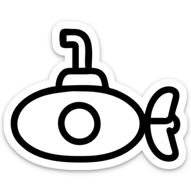 submarine, outlined icon style, crisp black lines, no fill sticker