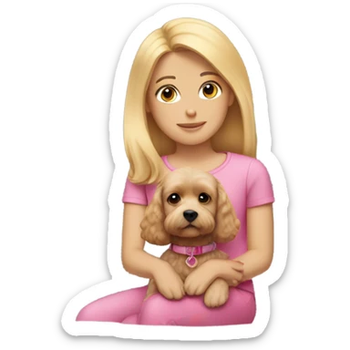 Straight blonde hair girl wearing a pink top with a cavapoo sticker