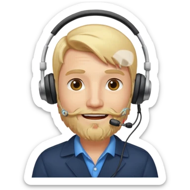 a sales agent with headphones and beard blonde hair smile sticker