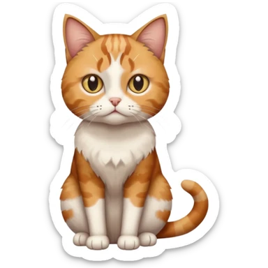 full body white, ginger and brown tabby calicio cat with skinny head and fat body with an anxious face sticker