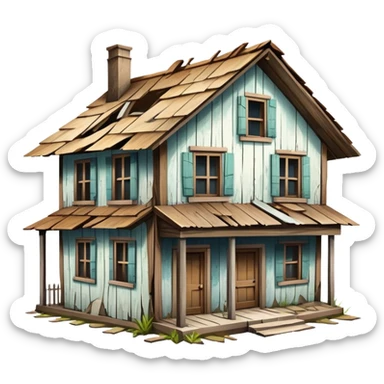 a house merged with a derelict house, split down the middle sticker