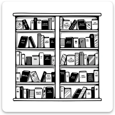 A bookshelf filled with various books sticker