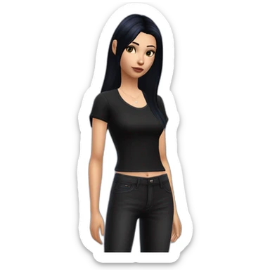 Sims+4+Anime+Cassandra+Goth-girl-dark-hair-black-tshirt+perfectly-centered sticker