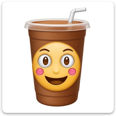 brown mate tea in a 500ml plastic cup, emoji style, no cup, white background sticker