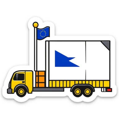 cargo truck with European flag, bold outline sticker