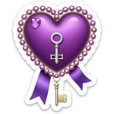 purple heart with a gothic key, velvet ribbon, and pearls, dark romance sticker