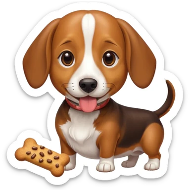beagle dachshund mix with a treat sticker