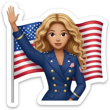 Beyonce with holding  american flag sticker