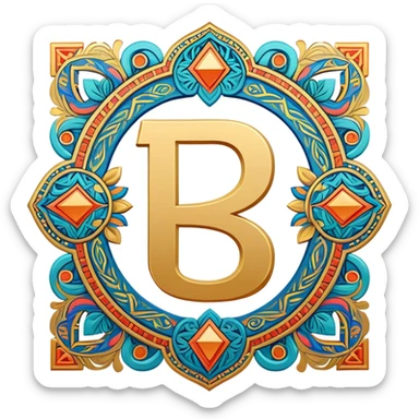 Russian ruble symbol (₽) adorned with Udmurt tribal patterns, colorful ethnic ornaments, decorative geometric motifs sticker