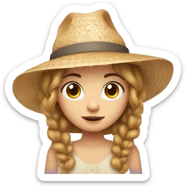 Girl with grey eyes and light brown hair wearing a huge straw hat sticker