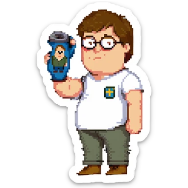 romanian boy with light skin and medium brown hair, holding up his arm in a cast, with a cartoon drawing of Peter Griffin on the cast sticker