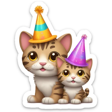 big cat and little kitten wearing birthday hats sticker