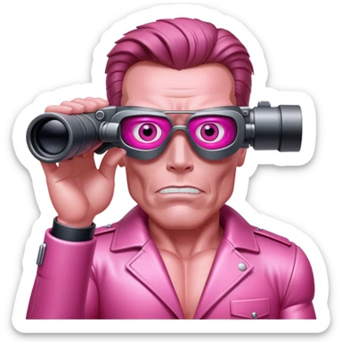 schwarzenegger-looking pink terminator looking through binocular sticker