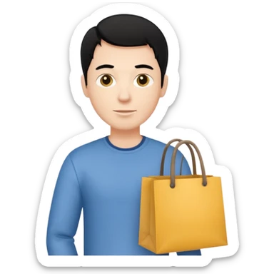 a white man black hair with clothing shopping bag sticker