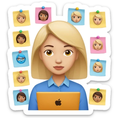 woman UX designer surrounded by interface icons and sticky notes sticker