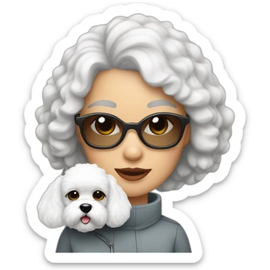mujer con gafas y perro bichon blanco sticker