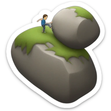 tiny man rolling a boulder up a hill sticker