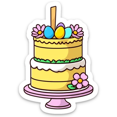 Easter cake with spring flowers and ribbons sticker