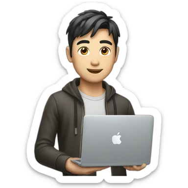 japanese handsome software engineer with macbook sticker