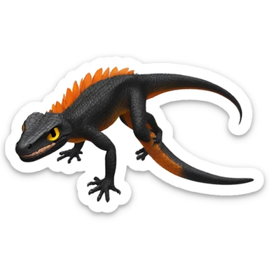Black Shiny Lizard-Reptile-Raptor-Fakémon with Orange belly Full Body sticker